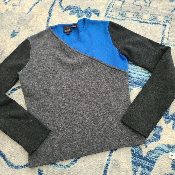 Jessica Christopher Lai Sweater Large VTG Color Block Gray Blue Wool Cashmere - Picture 3 of 9